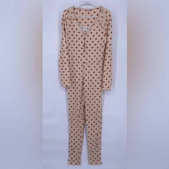 Free People Pants - Free People NWT Tan & Orange Ribbed Pajamas Onesie Loungewear Long Sleeve